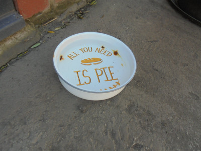 Enamelware Pie Dish being used for Dog Drinking Bowl