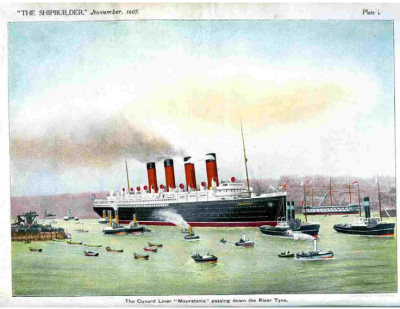 screenshot Shipbuilder November 1907<br />The Cunard Liner &quot;Mauretania&quot; passing down the Tyne
