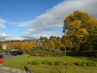 Autumn Colours in Jedburgh<br />Hexagonal Post box in left corner
