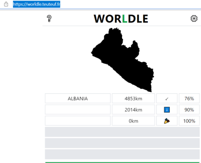 Screenshot https://worldle.teuteuf.fr/   16/02/2022