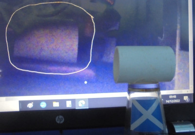 and the mystery object is<br />a small piece of plastic pipe on an upturned glass which formerly had Sarah Nelson's Old Fashioned Ginger Wine in served hot.