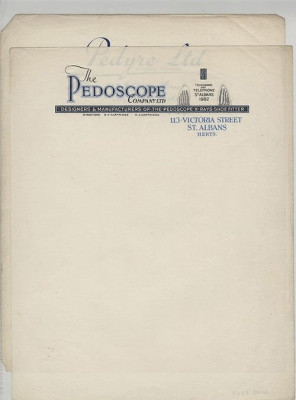 or drop a note in the post using their own headed notepaper!<br />(notepaper printed by Eversheds for The Pedoscope company Ltd, 113 Victoria street st albans designers and manufacturers of the pedoscope xrays, shoe fitter)
