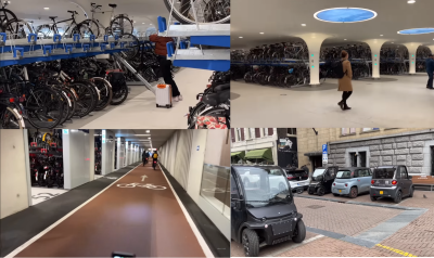 Huge bike parks<br />Multi Level Racking and secure<br />Some constructed &quot;underwater&quot; <br />Little Cars (Quadricycles)<br />montage  https://youtu.be/MoTZMw8WgPI