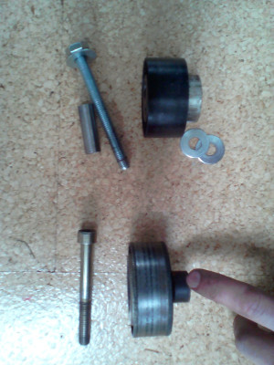 Old fixed at bottom, and new (recycled timing belt pulley) at top 1
