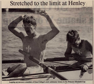 Jules Pendock (in shades) Henley, 1990 after winning the Princess Elizabeth cup