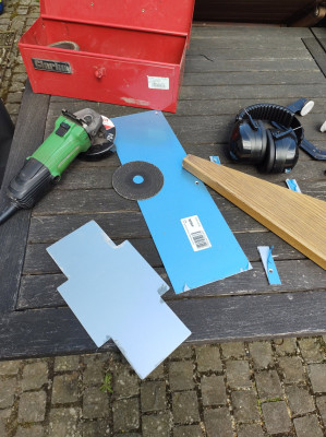 Fabrication in progress, Cardboard Aided Design template not shown - own work