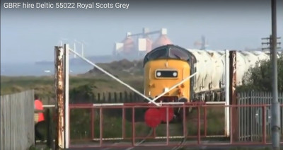 The Storage Silos in the Background<br />Deltic Royal Scots Grey at North Blyth<br />Hauling Alcan Trucks from the Silos to Lynemouth Smelter