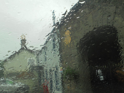 Caldbeck Cumbria through a rainy windscreen