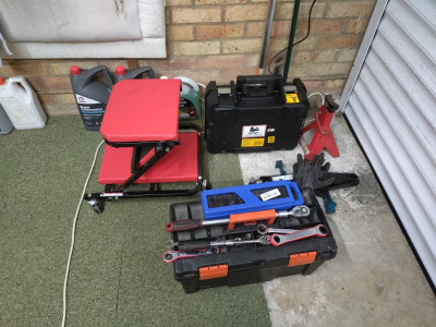 The tools I'll need for the job beside my as yet unused mechanics stool.